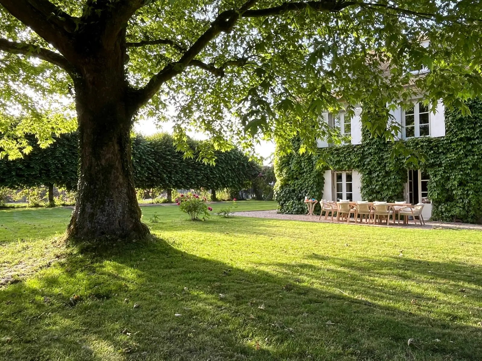 La Maison Principale sous l'érable centenaire — retraites yoga au Prieuré Saint-Bû