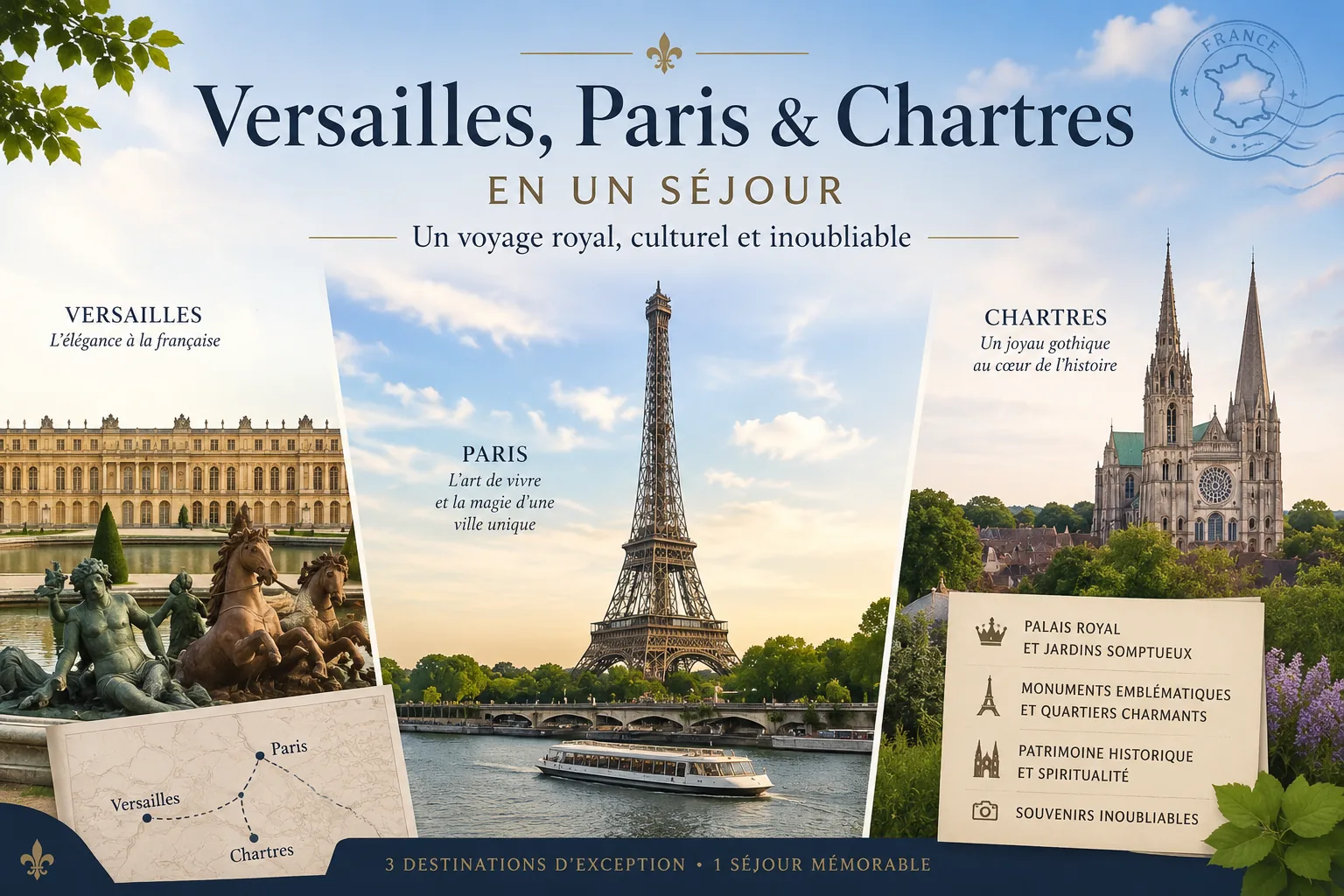 Versailles, Paris et Chartres : trois destinations en un séjour depuis le Prieuré Saint-Bû